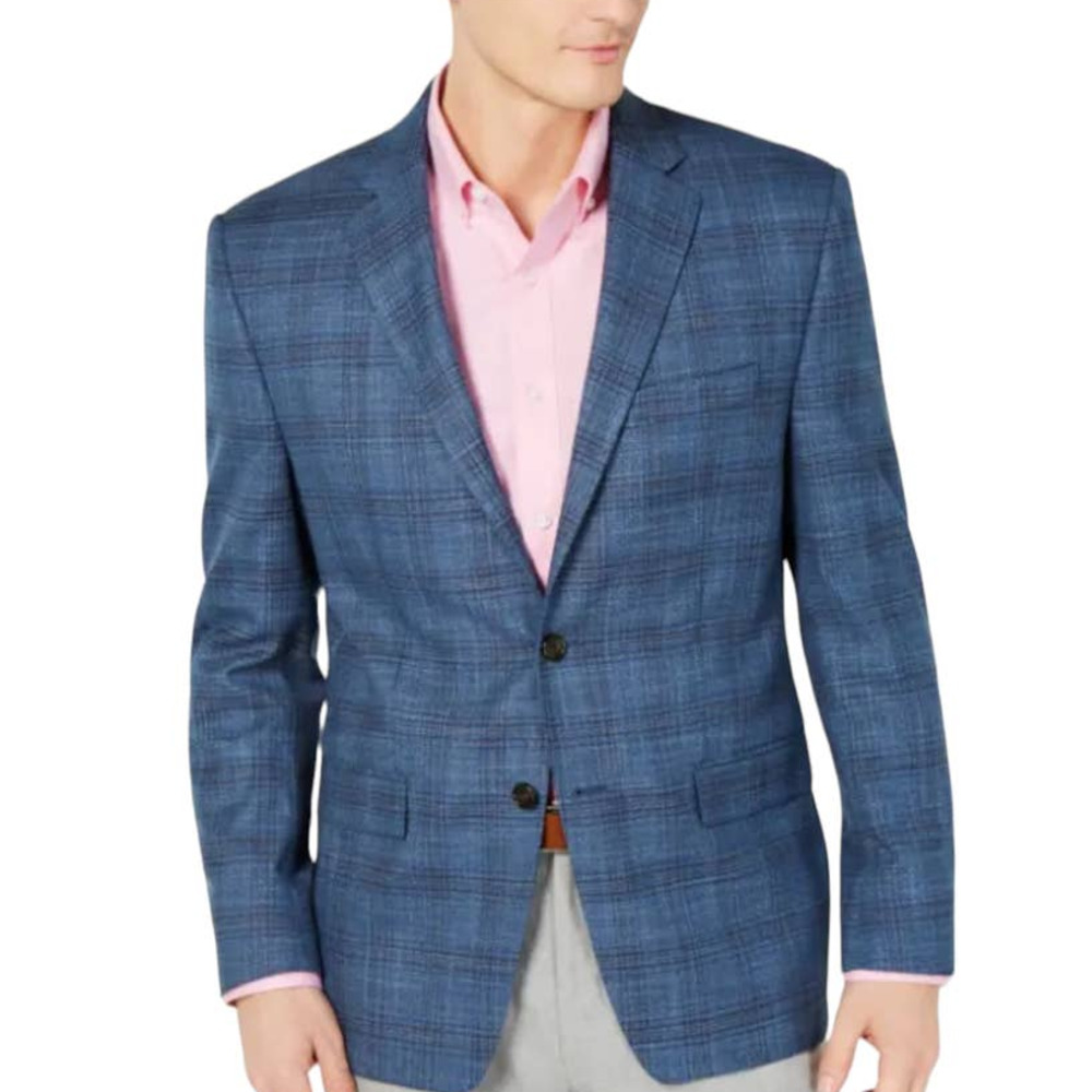 Lauren Ralph Lauren Men's Navy Blue Plaid Sport Jacket Blazer Lexington 50 R